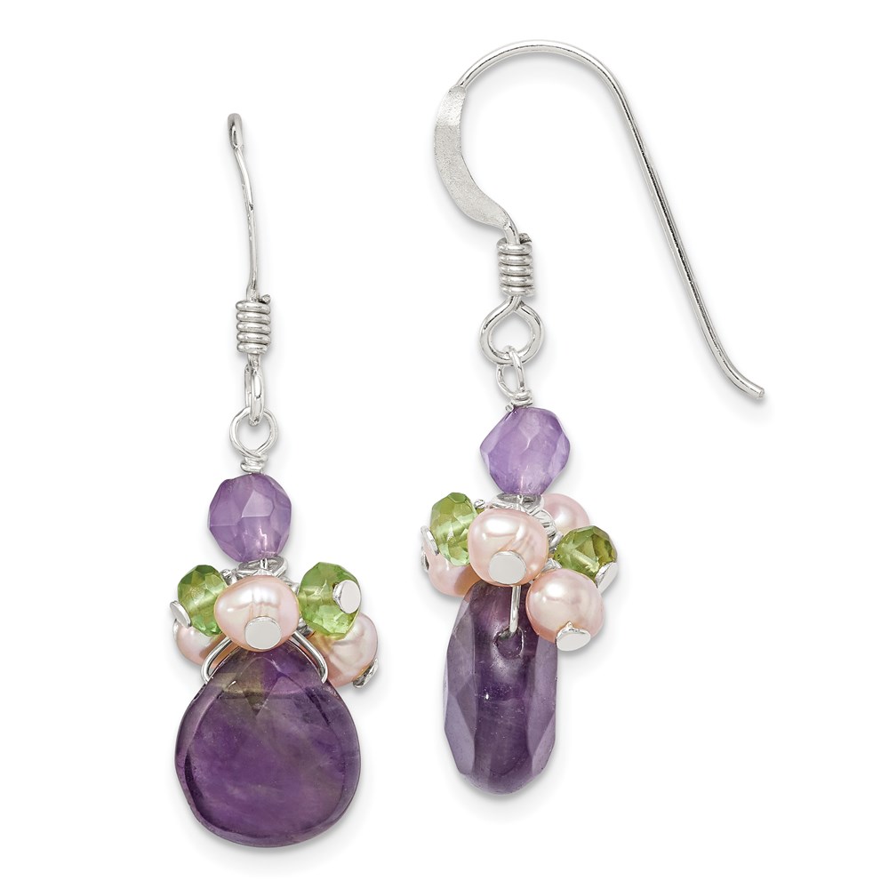 Sterling Silver Amethyst Peridot Peach Fwc Pearl Dangle Drop Earrings 81$